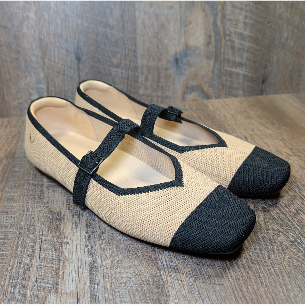 VIVAIA Margot Square-Toe Mary Jane Flats **READ Womens EU 41.5 US 10 Beige Black